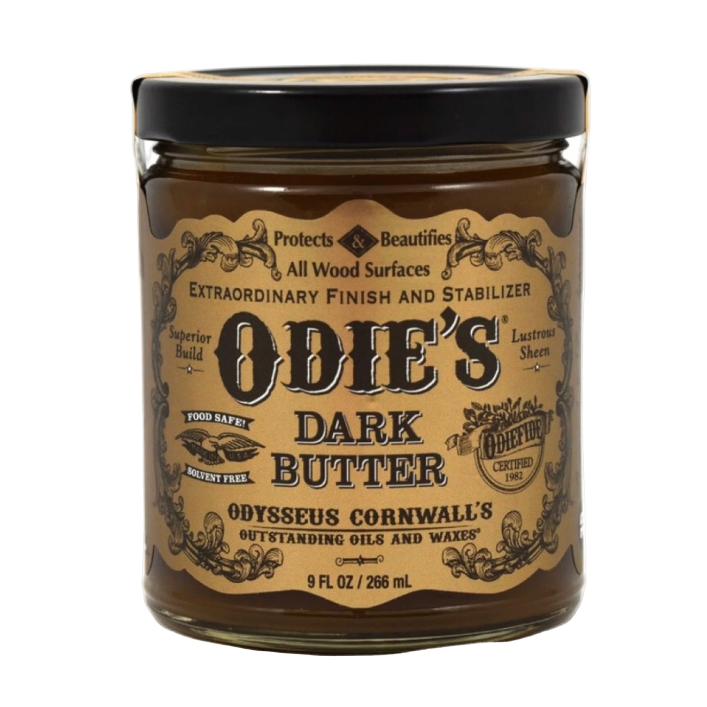 Jar of Oddie's Dark Butter with decorative label on a white background
