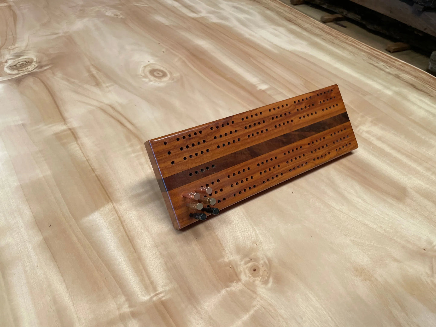 Peroba Rosa and Walnut Cribbage Board