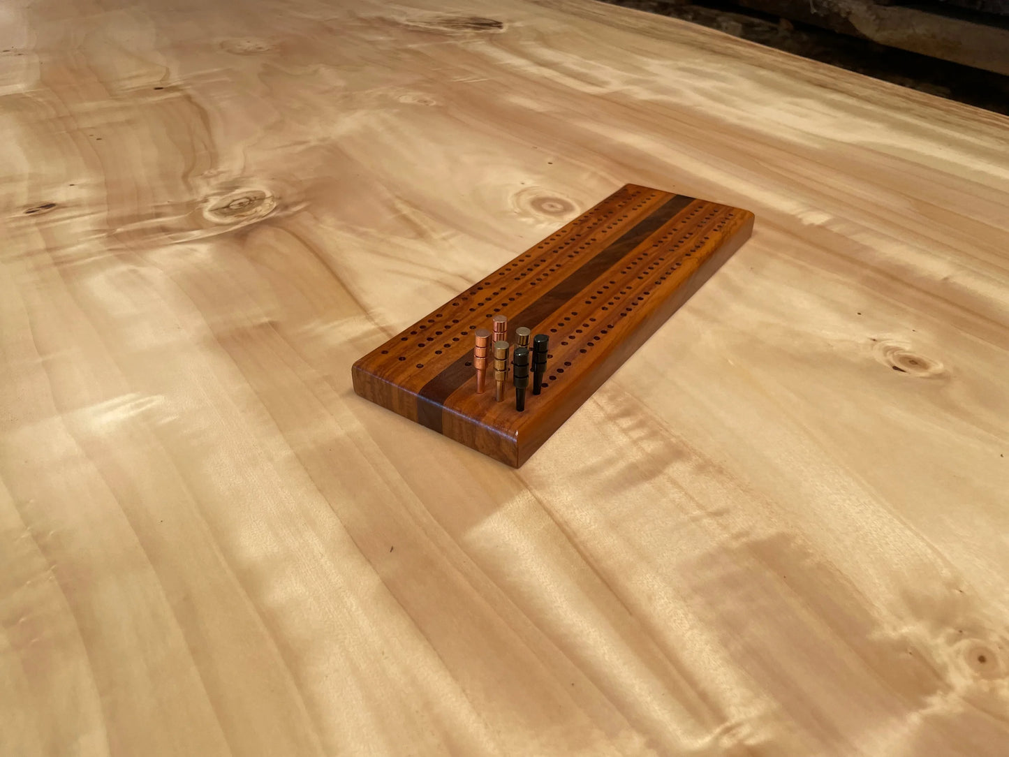 Peroba Rosa and Walnut Cribbage Board