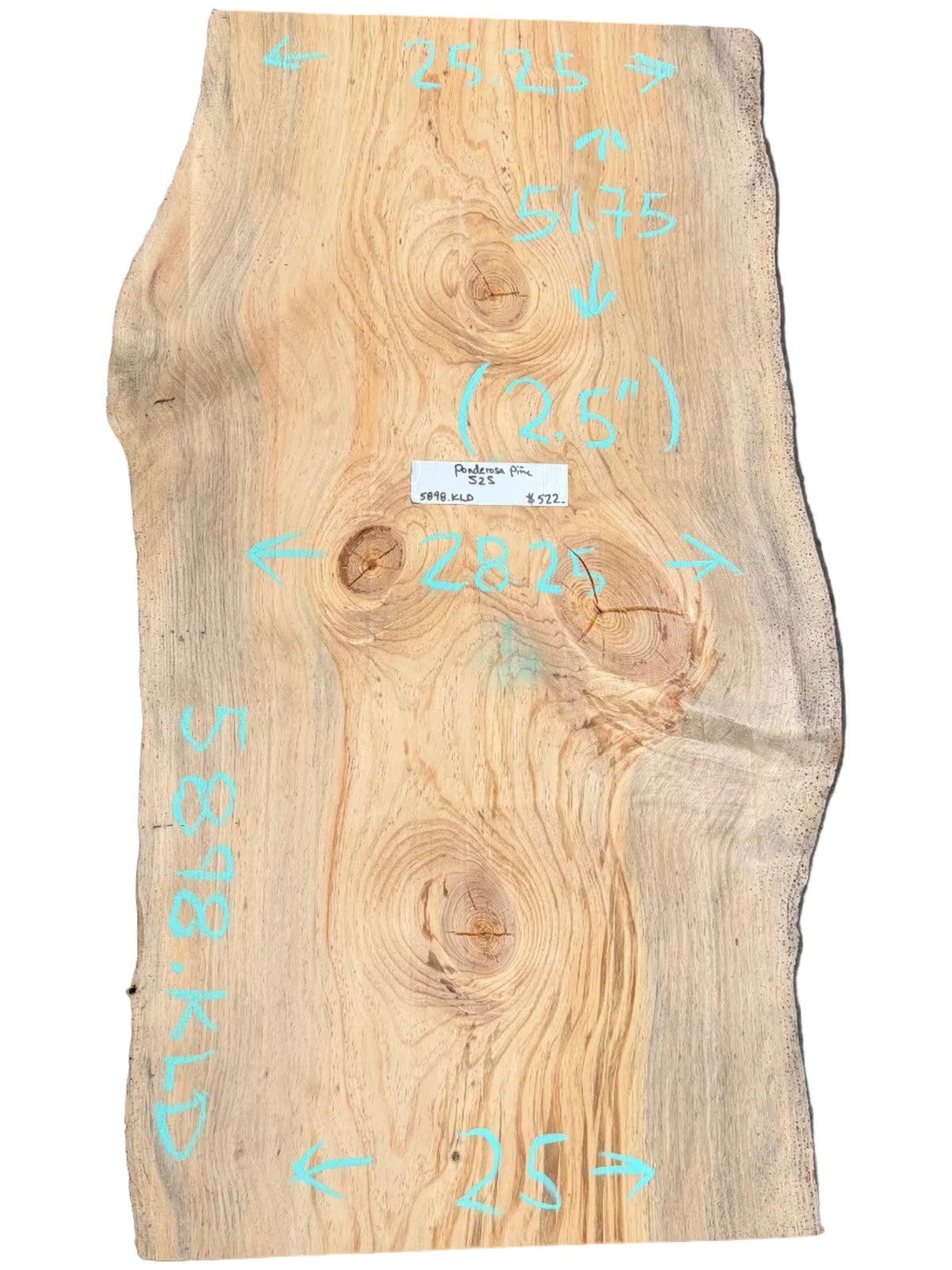 Blue Stain Ponderosa Pine Live Edge Slab S2S 5898.ALD