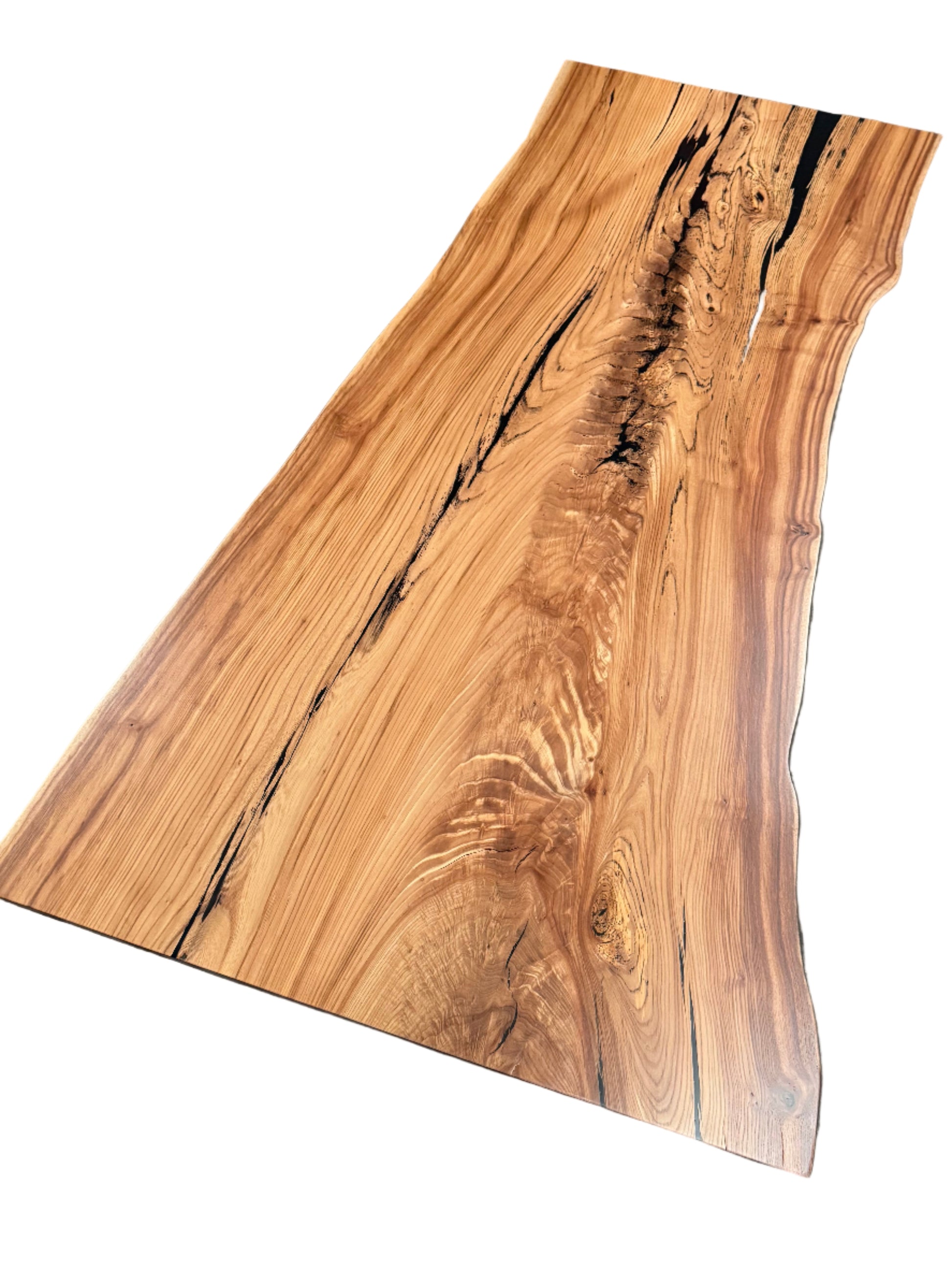 desk top made from live edge elm wood