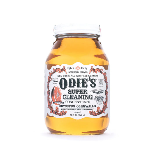 Jar of Odie's Super Cleaning Concentrate on a white background