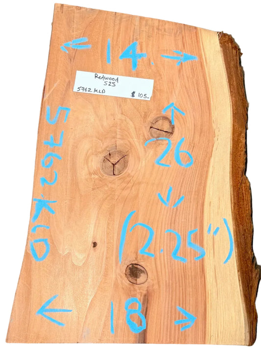 Redwood Live Edge Slab S2S 5762.KLD